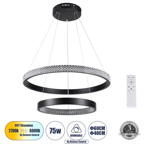  DIAMOND DUO 61150 Pendant Light Ring-Circle LED CCT 75W 8743lm 360° AC 220-240V - Switching Lighting via Remote Control All In One