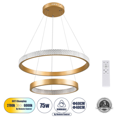  DIAMOND DUO 61151 Pendant Light Ring-Circle LED CCT 75W 8743lm 360° AC 220-240V - Switching Lighting via Remote Control All In One