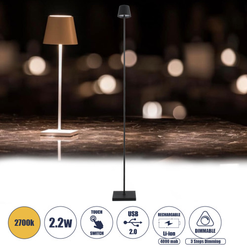 FIDEL 76498 Modern LED Floor Lamp 2.2W 154lm 120° DC 5V Rechargeable with Li-ion Battery 4000mAh