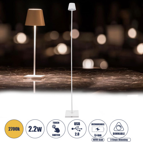 FIDEL 76499 Modern LED Floor Lamp 2.2W 154lm 120° DC 5V Rechargeable with Li-ion Battery 4000mAh