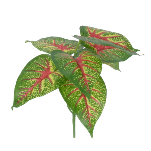  CALADIUM 78218 Artificial Caladium Plant - Bouquet of Decorative Plants - Branches with Foliage Green - Yellow - Red H23cm