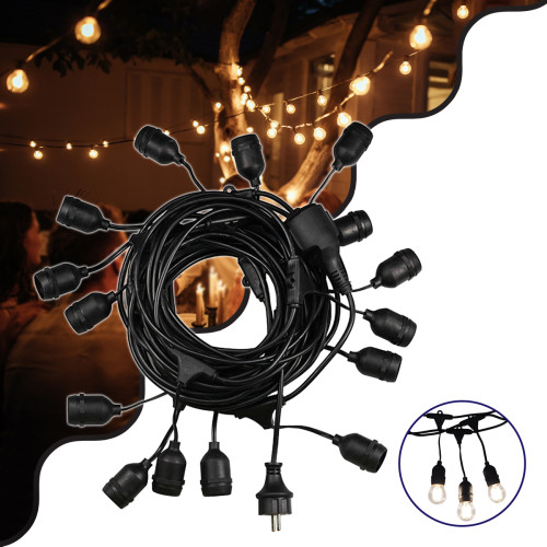  78982 5 Meter PVC Cable Garland with 15 Sockets E27 with Schuko Socket Extendable Waterproof IP65