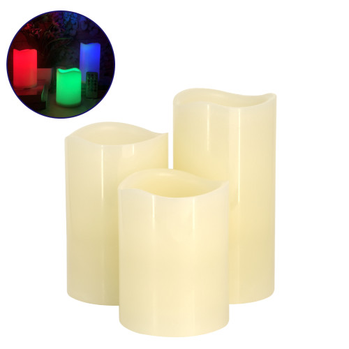  79556 ΣΕΤ 3 Διακοσμητικών Realistic Κεριών Παραφίνης με LED Εφέ Κινούμενης Φλόγας - Μπαταρίας & Ασύρματο Χειριστήριο IR Πολύχρωμα RGB Dimmable