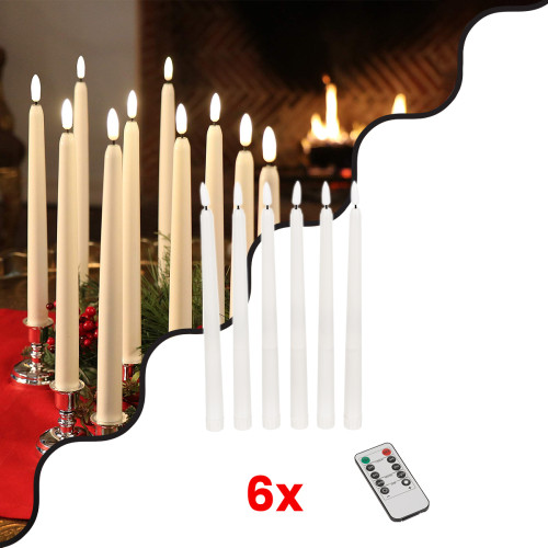  79563 SET of 6 Decorative Realistic Candlesticks with LED Moving Flame Effect - Battery & IR Wireless Control Warm White 2700K Dimmable