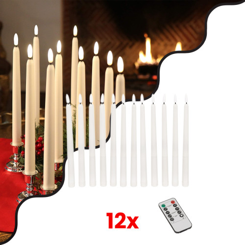  79564 ΣΕΤ 12 Διακοσμητικών Realistic Κεριών Κηροπηγίου με LED Εφέ Κινούμενης Φλόγας - Μπαταρίας & Ασύρματο Χειριστήριο IR Θερμό Λευκό 2700K