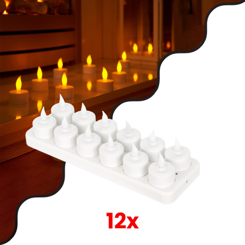  79565 ΣΕΤ 12 Διακοσμητικών Realistic Κεριών με LED Εφέ Κινούμενης Φλόγας - με Ενσωματωμένη Μπαταρία - Επαναφορτιζόμενα & Βάση Φόρτισης Θερμό Λευκό
