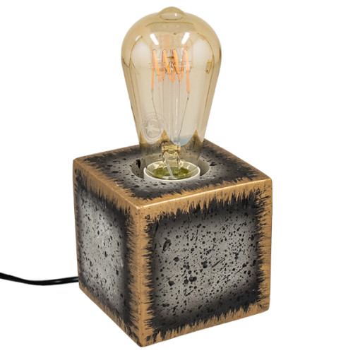 99404 Modern Natural Cement Table Lamp Portable Lamp with Holder E27 Single Light Cube Gold-Black/Gray Cement with 1.8m Cable