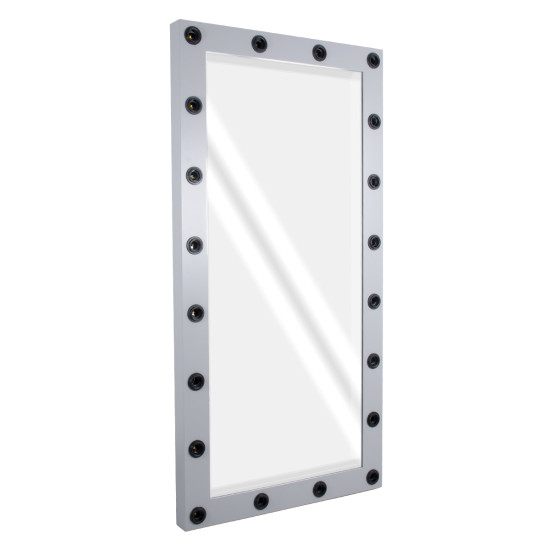 MAKEUP MIRROR-160x80-3 Μοντέρνος Καθρέπτης Μακιγιάζ με Πλαίσιο Φυσικού Ξύλου με Διακόπτη On/Off 20 x E27 AC220-240V - Μ80 x Π7 x Υ160cm - Γκρι Τσιμέντου