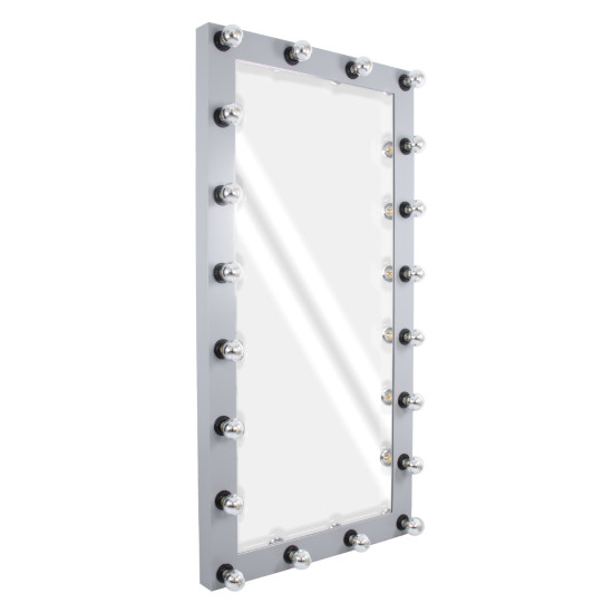 MAKEUP MIRROR-160x80-3 Μοντέρνος Καθρέπτης Μακιγιάζ με Πλαίσιο Φυσικού Ξύλου με Διακόπτη On/Off 20 x E27 AC220-240V - Μ80 x Π7 x Υ160cm - Γκρι Τσιμέντου