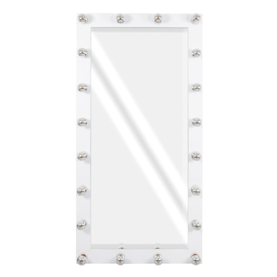 MAKEUP MIRROR-160x80-4 Μοντέρνος Καθρέπτης Μακιγιάζ με Πλαίσιο Φυσικού Ξύλου με Διακόπτη On/Off 20 x E27 AC220-240V - Μ80 x Π7 x Υ160cm - Λευκή Λάκα