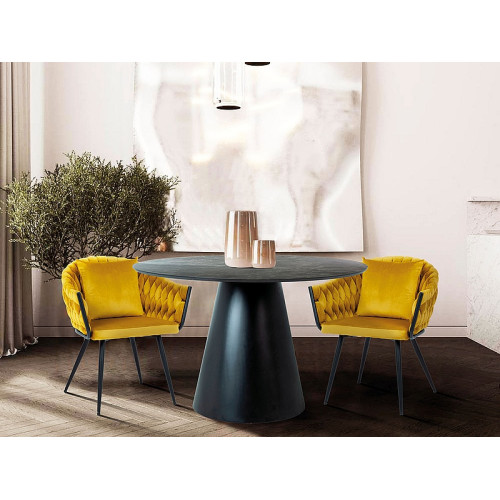 Round kitchen table ANGEL gray laminated mdf top with marble effect and mdf frame in matte black 120x76cm DIOMMI ANGELSZC