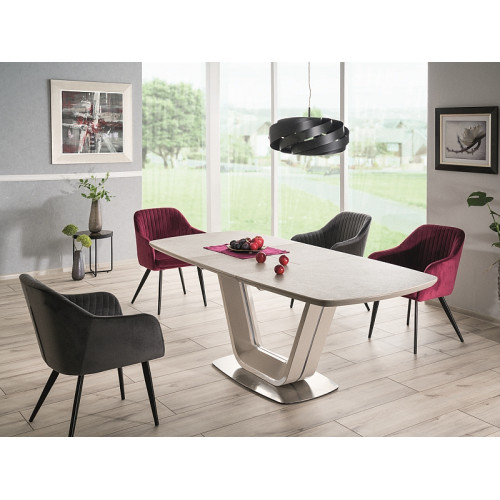 Extendable dining table ARMANI CERAMIC top of mdf and ceramic in matte gray and frame of mdf and metal in matte gray 160(220)x90x76cm DIOMMI ARMANISZ160