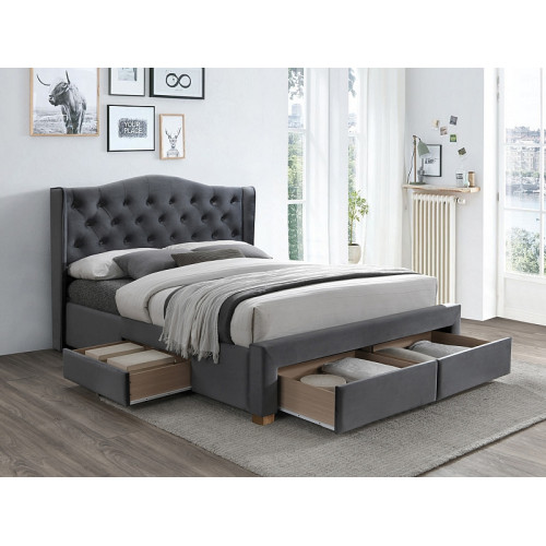 VELVET II bed with gray fabric damask and four drawers. 160x200cm. DIOMMI ASPENIIVSZD