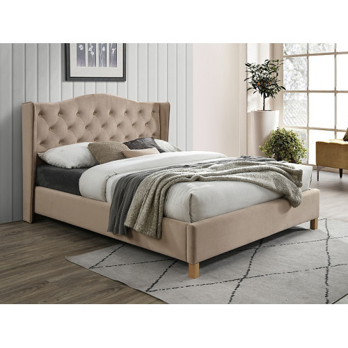 Upholstered Bed Aspen with Velvet 140x200 Color Beige DIOMMI ASPENV140BED