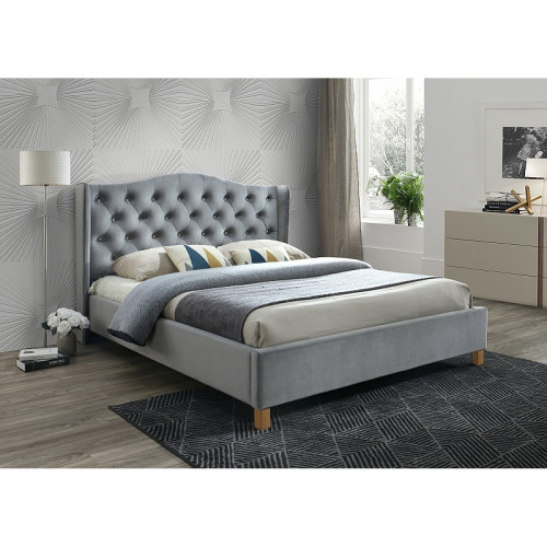 Upholstered Bed Αspen with Velvet 160x200 Color Gray DIOMMI ASPENV160SZD