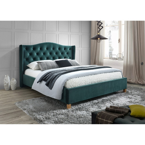 Upholstered bed ASPEN VELVET with green fabric damask. 180x200 DIOMMI ASPENV180ZD
