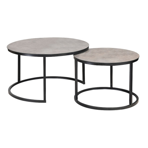 Set of coffee tables ATLANTA A gray tempered glass top and black matte metal frame 80x45/60x42cm DIOMMI ATLANTAASZC