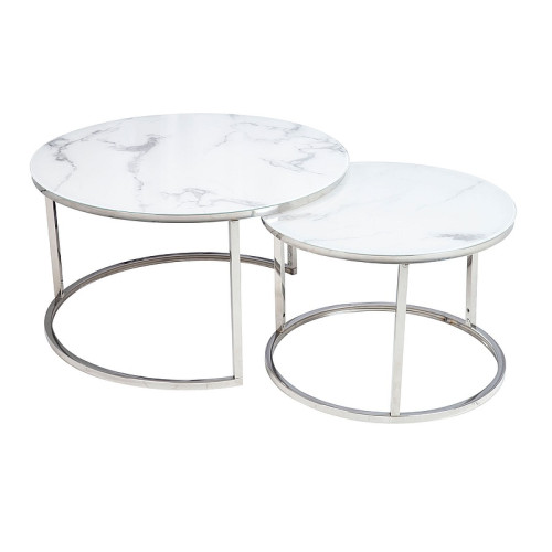 Set of coffee tables Atlanta Β effect white marble/base chrome Φ80x80x45 DIOMMI ATLANTABBCH