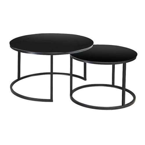 Set of coffee tables ATLANTA D black tempered glass top and black metal frame 80x45/60x42cm DIOMMI ATLANTADCC
