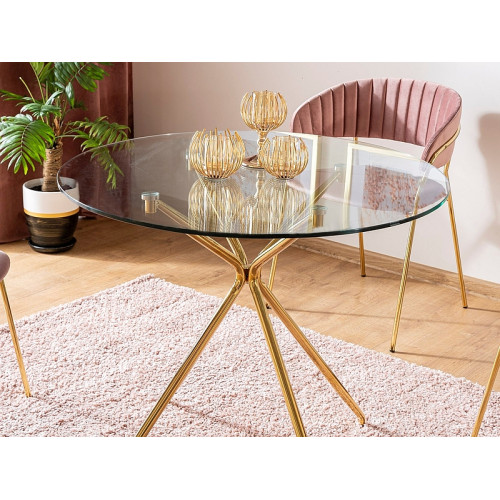 Coffee table AZALIA top of transparent tempered glass and metal frame in gold color 80x75cm DIOMMI AZALIATZLFI80