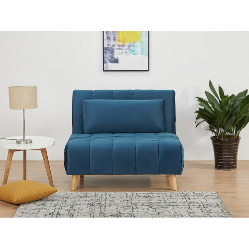 BILLY extendable armchair blue velvet and beech 103x94x82 DIOMMI BILLYVN