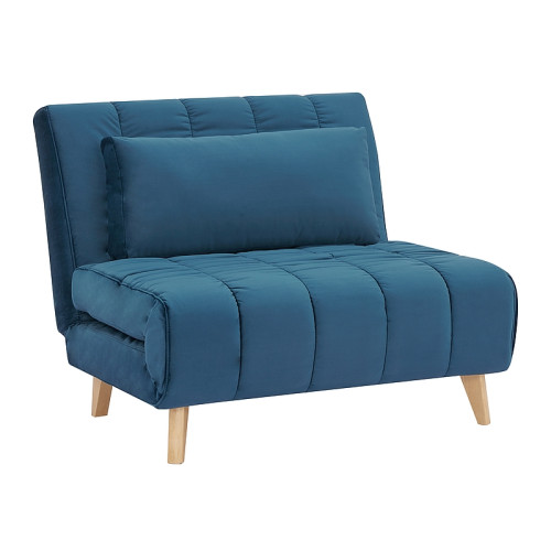 BILLY extendable armchair blue velvet and beech 103x94x82 DIOMMI BILLYVN