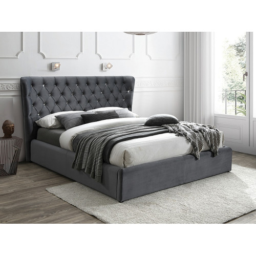 CARVEN VELVET upholstered bed with gray fabric damask. 160x200cm. DIOMMI CARVENV160SZ