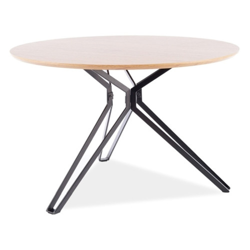 Round kitchen table COLT MDF top and veneer in oak color and metal frame black matte 120x120x76cm DIOMMI COLTDCFI120