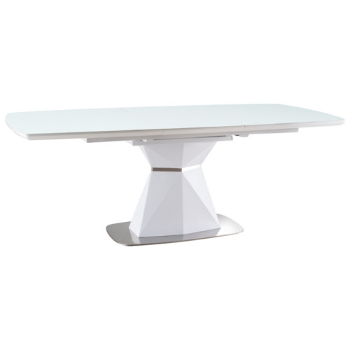 Extendable dining table CORTEZ top made of MDF and tempered glass and frame made of MDF and forged metal color white mat 160(210)x90x76 DIOMMI CORTEZB160