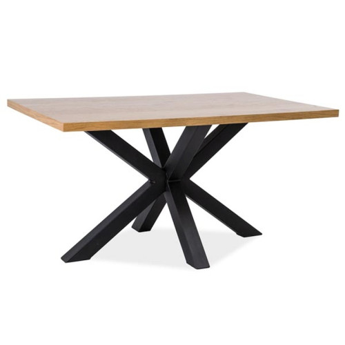 Dining table CROSS natural veneer top in oak color and black metal frame 150x90x80cm DIOMMI CROSS150