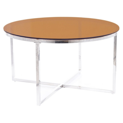 Coffee table CRYSTAL A tempered glass and steel 80x80x45cm amber and silver DIOMMI CRYSTALACTS