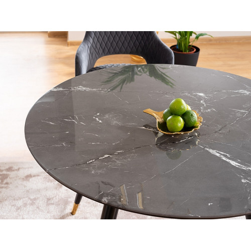 Coffee table CYRYL II MDF and tempered glass top in black with stone effect and black metal frame 100x100x76cm DIOMMI CYRYLCCFI100