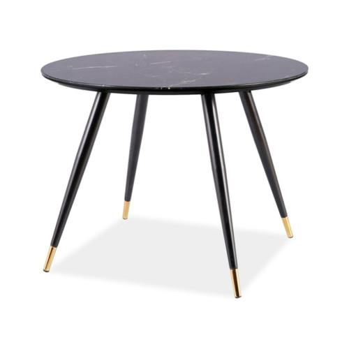 Coffee table CYRYL II MDF and tempered glass top in black with stone effect and black metal frame 100x100x76cm DIOMMI CYRYLCCFI100