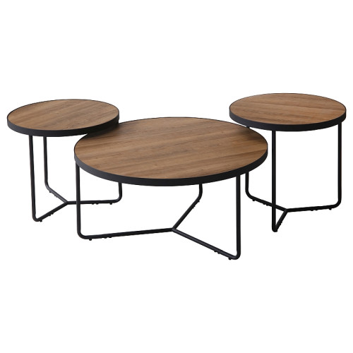Set of coffee tables Demeter II MDF top and walnut veneer and metal frame black matte 80x40/50x50/50x45 DIOMMI DEMETERORC