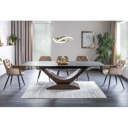 Extendable dining table DOLCE CERAMIC glass Italian ceramics and MDF 180(240)x95x76cm gray and walnut DIOMMI DOLCESZOR180
