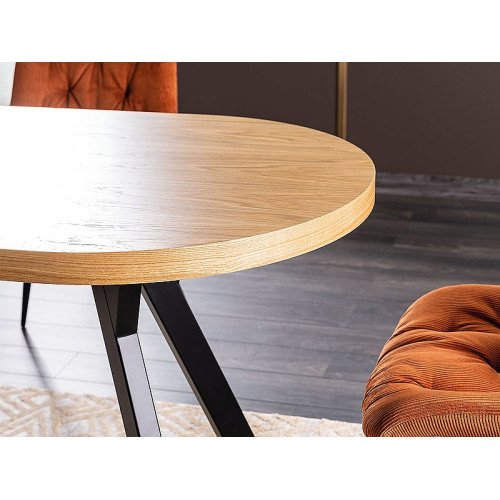 Extendable dining table DOMINGO II oak veneer top and black metal frame 140(272)x80x76cm DIOMMI DOMINGO2DC140