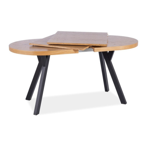 Extendable dining table DOMINGO II oak veneer top and black metal frame 140(272)x80x76cm DIOMMI DOMINGO2DC140