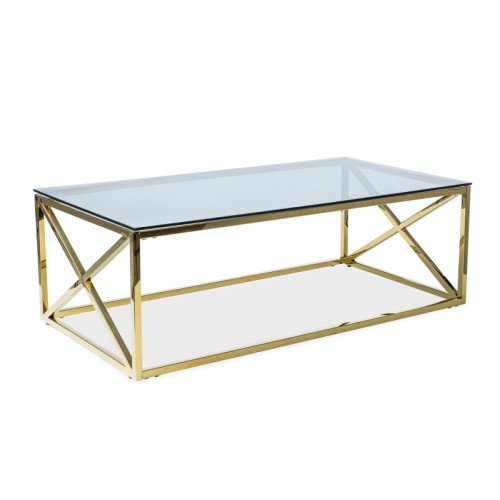 Coffee table ELISE A tempered glass and metal 120x60x40cm gold DIOMMI ELISEAZLC