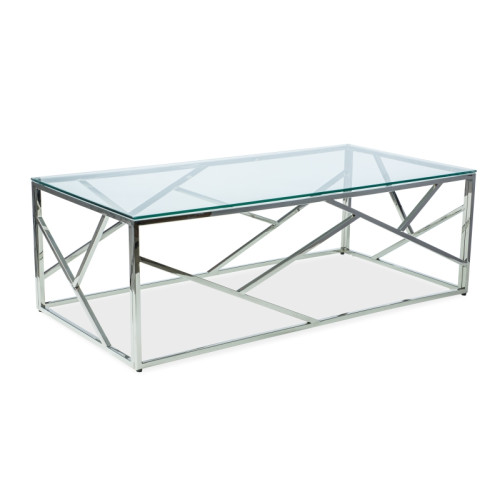 Coffee table ESCADA A top of transparent tempered glass and metal frame chrome 120x60x40cm DIOMMI ESCADAA