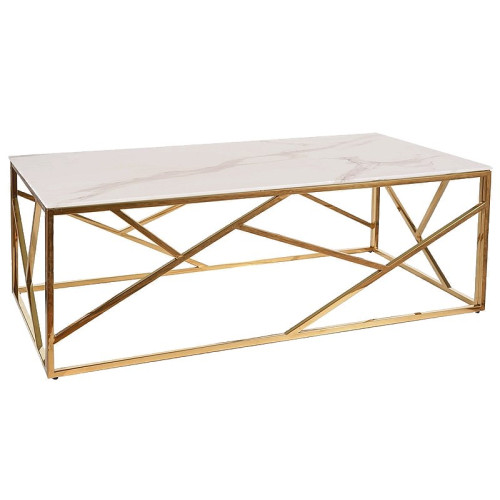 Coffee table ESCADA A II white tempered glass top with marble effect and gold metal frame 120x60x40cm white/gold DIOMMI ESCADAAMAZL