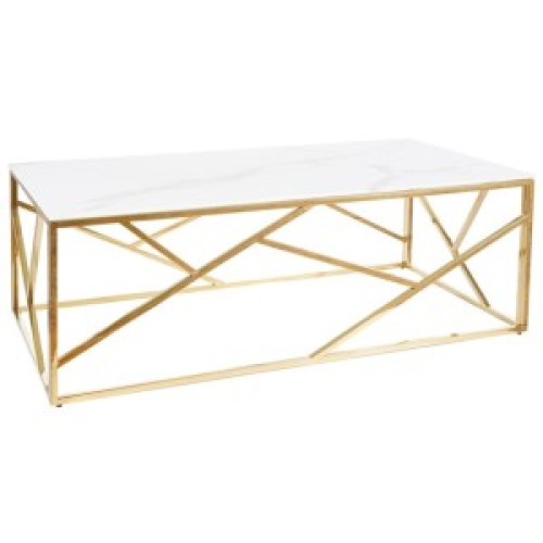 Coffee table ESCADA A II white tempered glass top with marble effect and gold metal frame 120x60x40cm white/gold DIOMMI ESCADAAMAZL
