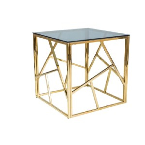 ESCADA B coffee table with smoked tempered glass top and golden metal frame 55x55x55cm DIOMMI ESCADABZLC