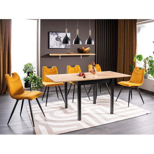 Extendable dining table FLIP with a top and a frame of laminated board in oak and black color 80(160)x80x78cm DIOMMI FLIPDAC80