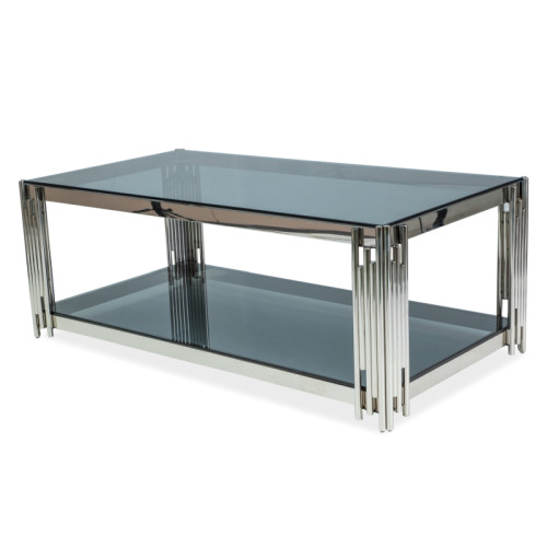 Coffee table FOSSIL with smoked tempered glass top and chrome metal frame 120x60x40 DIOMMI FOSSILASC
