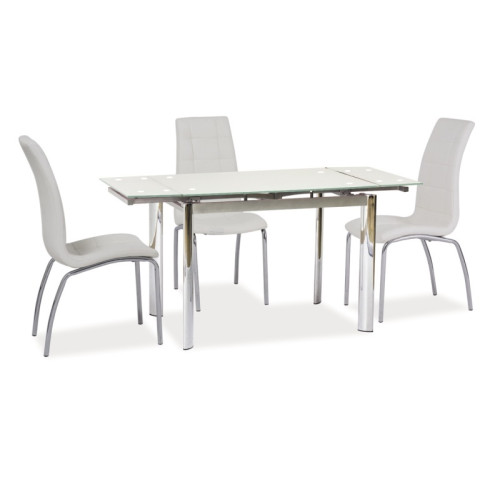 Extendable kitchen table GD019 white tempered glass top and chrome metal frame 100(150)x70 DIOMMI GD019BX