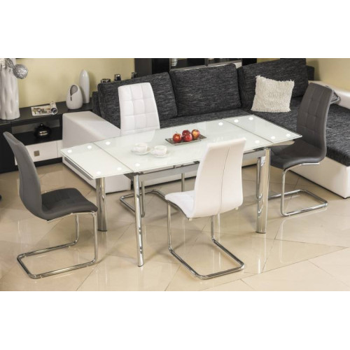 Extendable dining table GD020 tempered glass top in white and chrome metal frame 120(180)x80x76cm DIOMMI GD020B