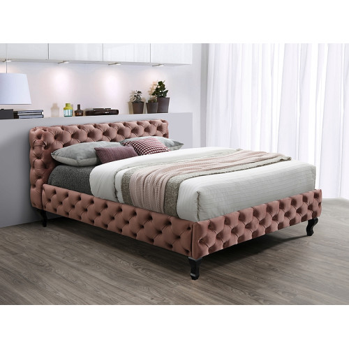 Upholstered bed HERRERA VELVET with antique pink fabric damask. 160x200 DIOMMI HERRERAV160RW