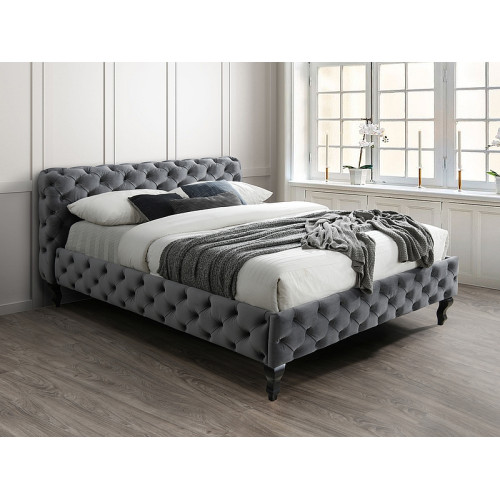 HERRERA VELVET upholstered bed with gray fabric damask. 160x200 DIOMMI HERRERAV160SZW