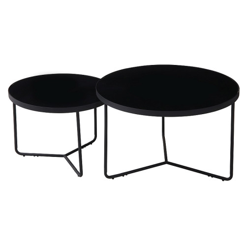 Coffee table set ITALIA tempered glass top and metal frame in black 80x50/60x40cm DIOMMI ITALIACC