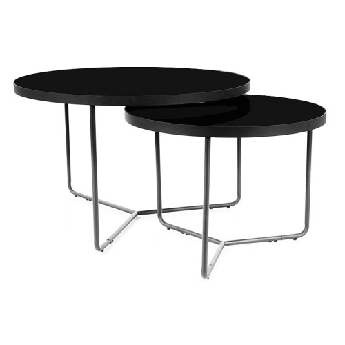 Coffee table set ITALIA tempered glass top and metal frame in black 80x50/60x40cm DIOMMI ITALIACC